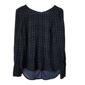 PBO silk geometric moody dark blouse silver bird skull buttons size 2‎